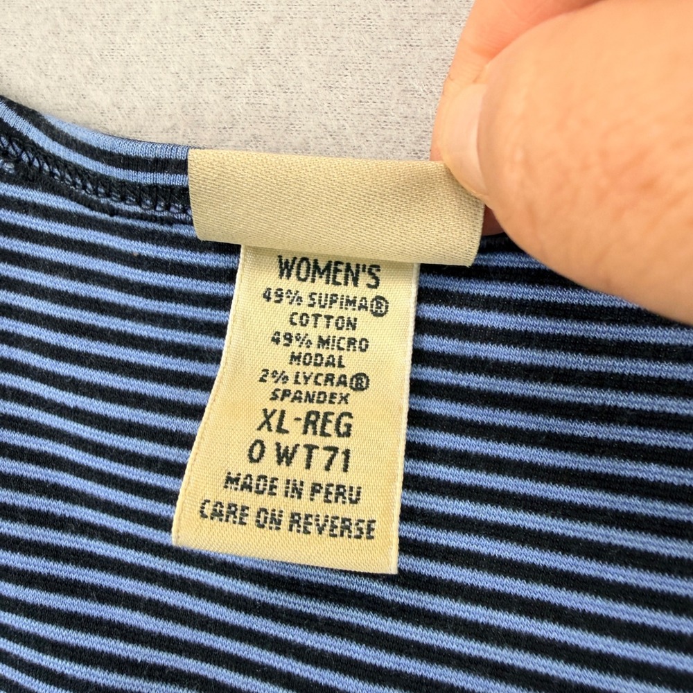 LL Bean Blue Black Striped Supima Cotton Modal Tank Top XL Regular 0WT71 - Picture 3 of 6